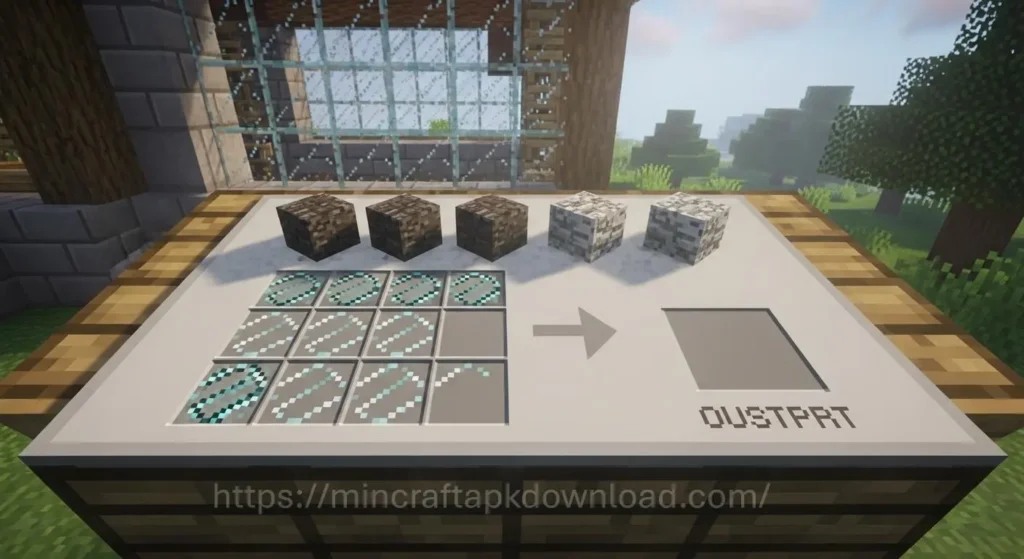 Minecraft glass pane crafting recipe using six glass blocks in a crafting table