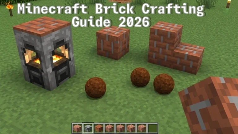 Minecraft furnace smelting clay into bricks with brick blocks and a small brick structure nearby