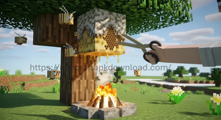 Collecting honeycomb in Minecraft using shears on a full bee nest with a campfire underneath to prevent bee attacks