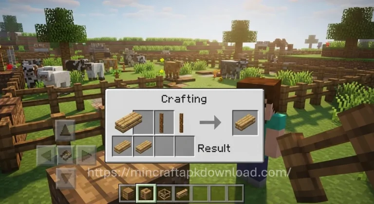 Minecraft fence crafting recipe using wooden planks and sticks in a crafting table