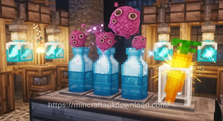Minecraft brewing stand making a night vision potion using awkward potion and golden carrot